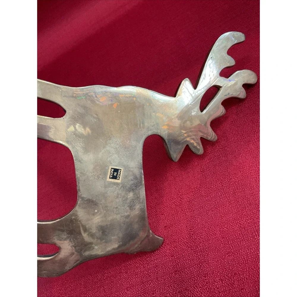 Vintage Quality Heavy Brass Reindeer Christmas Stocking Holder 6.5